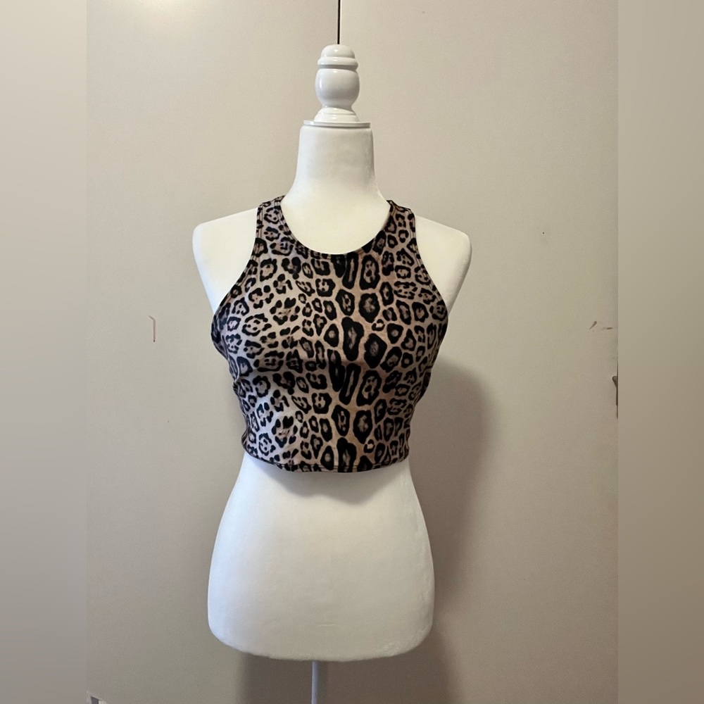 Active wear top leopard print cut out with built in sports bra!